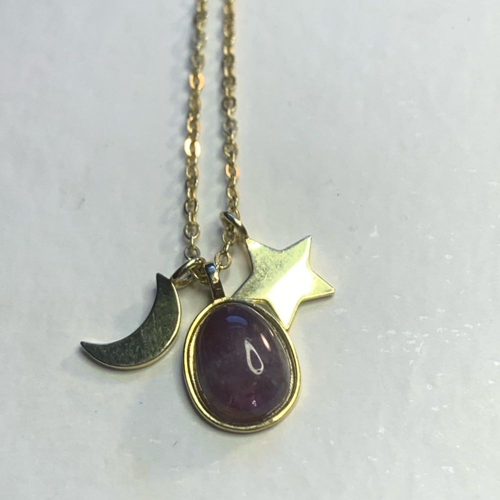 Gold and Purple Pendant Necklace marked 925
